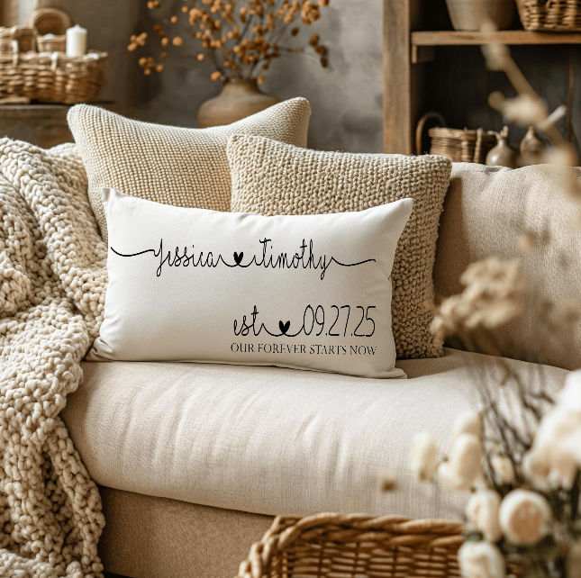 Personalized Linen Wedding Pillow, Rustic Anniversary Gift