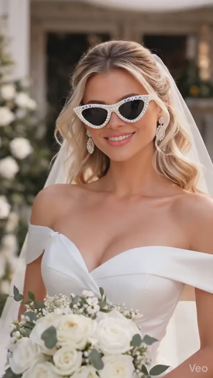 Bride CatEye Glasses, Custom Beaded Sunglasses UV400 Protection